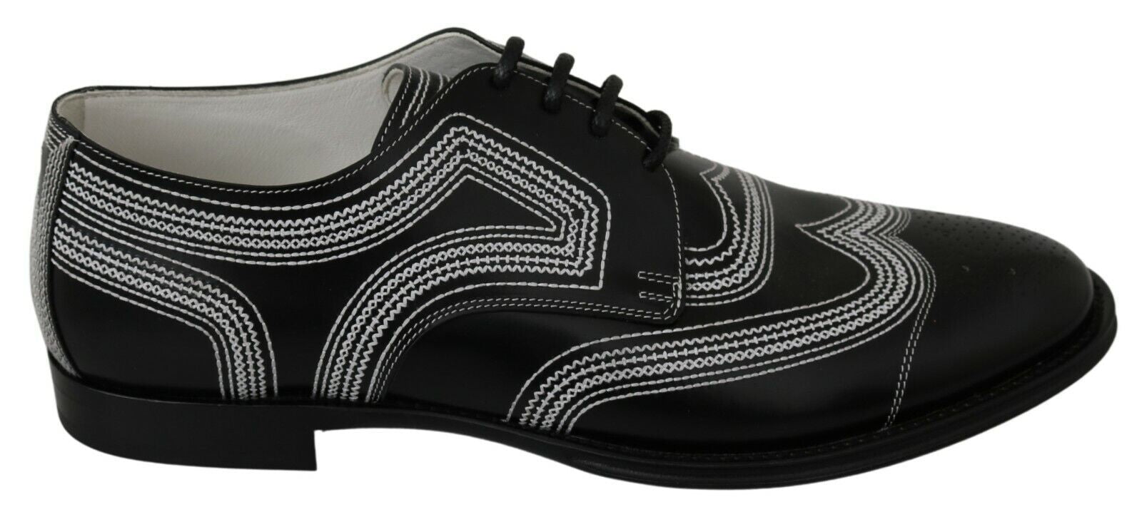 Dolce & Gabbana Schwarze Leder Derby Formal Weiße Spitzenschuhe