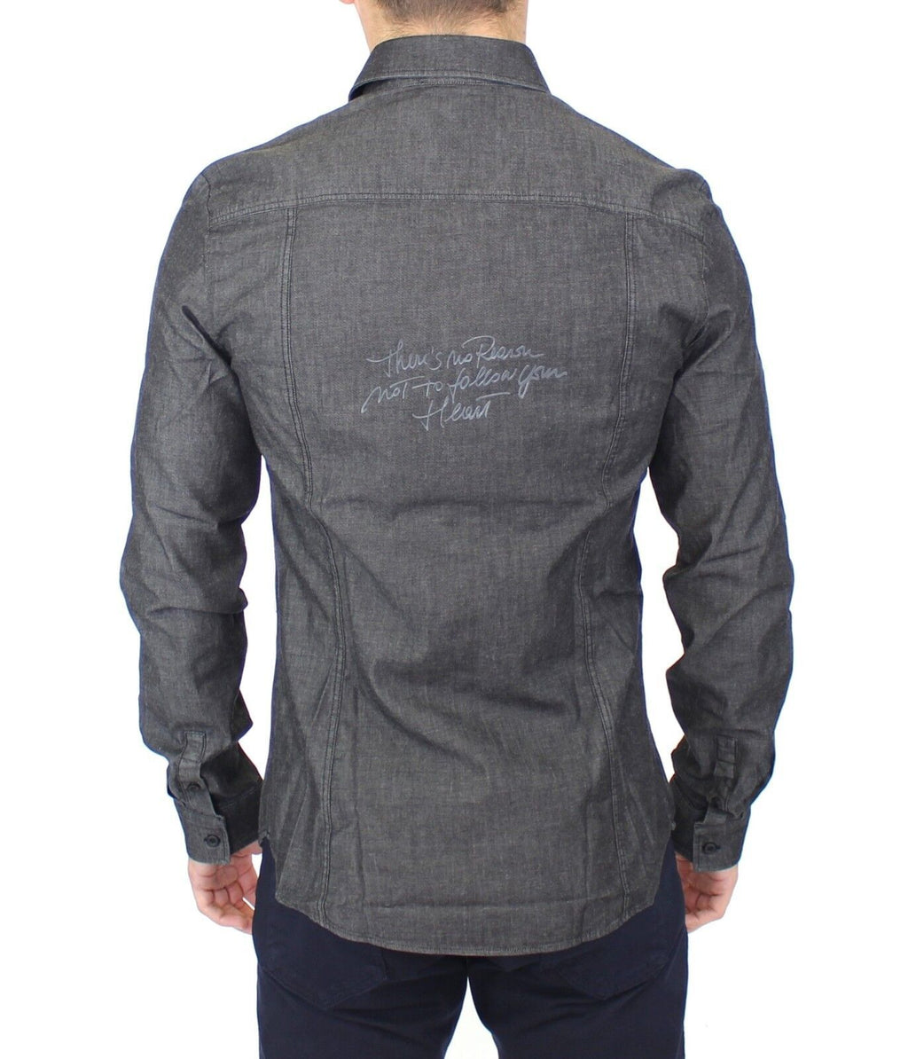 Ermanno Scervino Denim-Jeans Baumwolle Casual Gray Stretch Shirt
