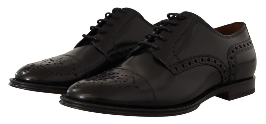 Dolce & Gabbana Schwarzes Leder Wingtip Herrenformal Derby Schuhe