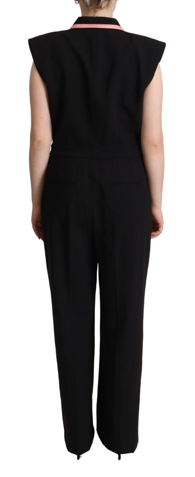 Dolce & Gabbana Schwarzes ärmelloses Jumpsuit-Kleid aus einer Wollmischung