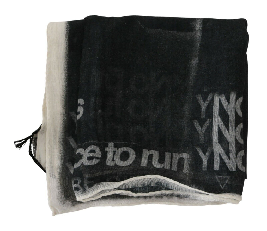 Costume National Dunkelgrauer Foulard-Schal aus Wolle mit Branding