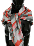 Costume National Grauer Roter Seidenschal Foulard Wickelschal