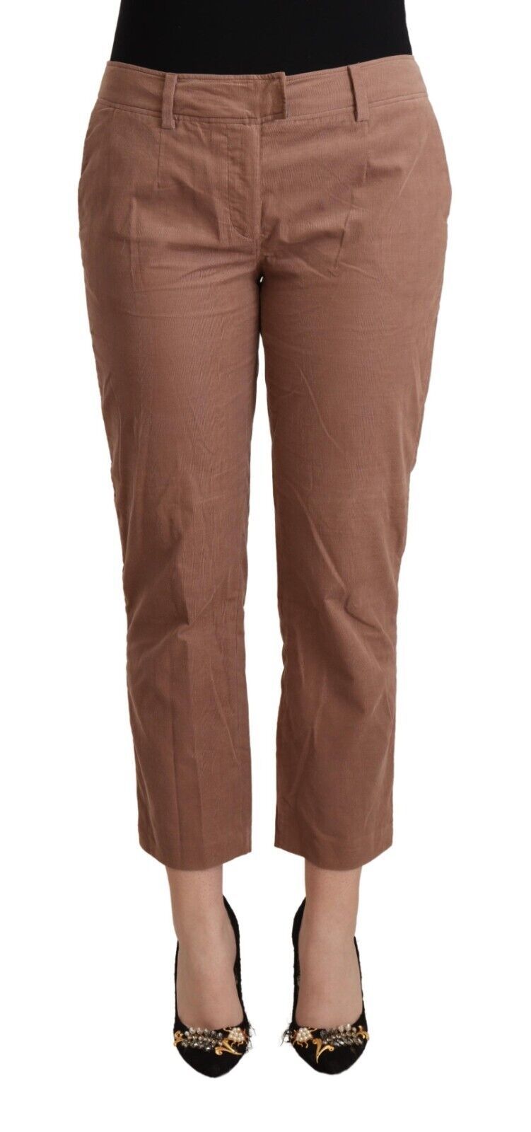 Costume National Braune Baumwoll-Cropped-Hose in Kegelform
