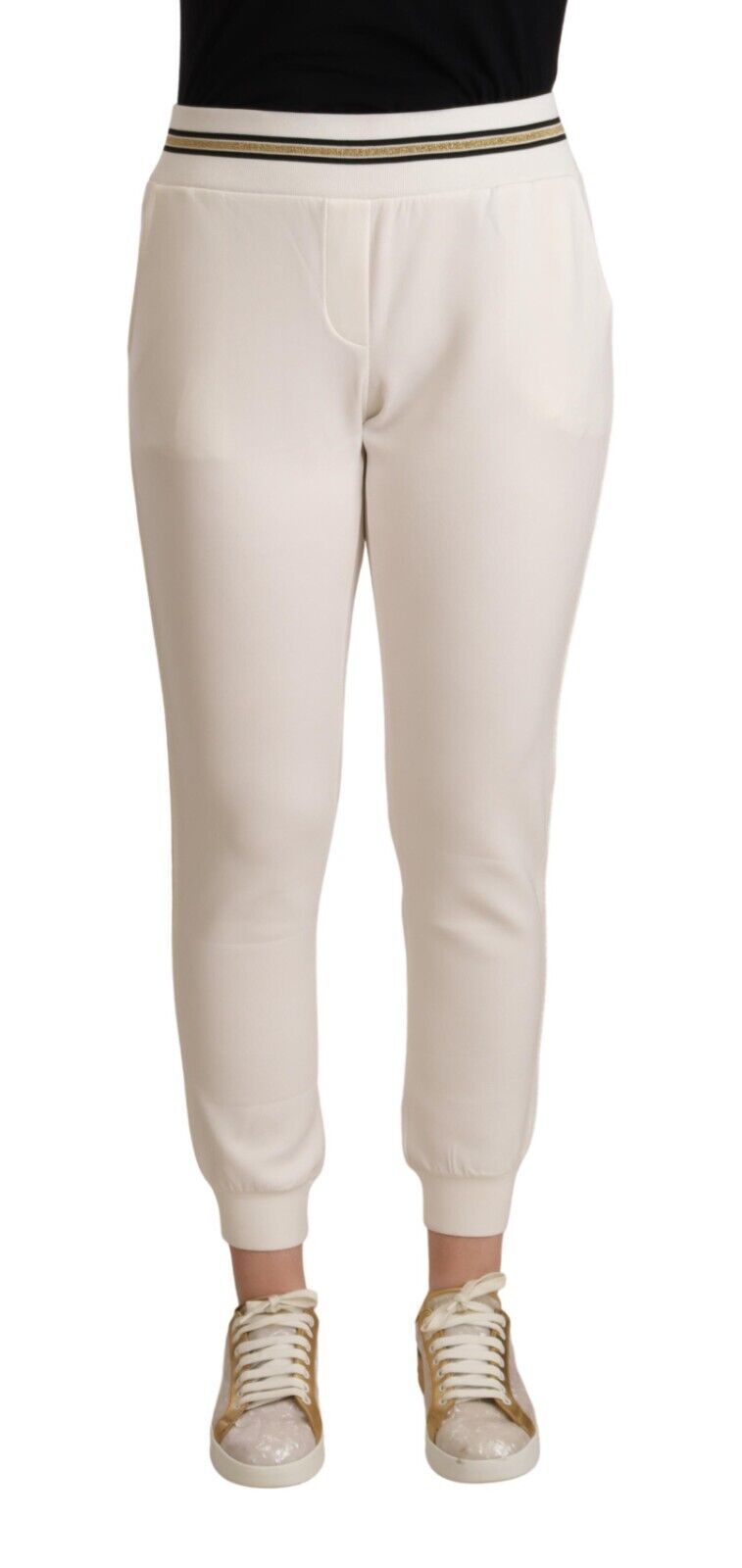 Patrizia Pepe Weiße Polyester-Jogginghose mit mittlerer Taille