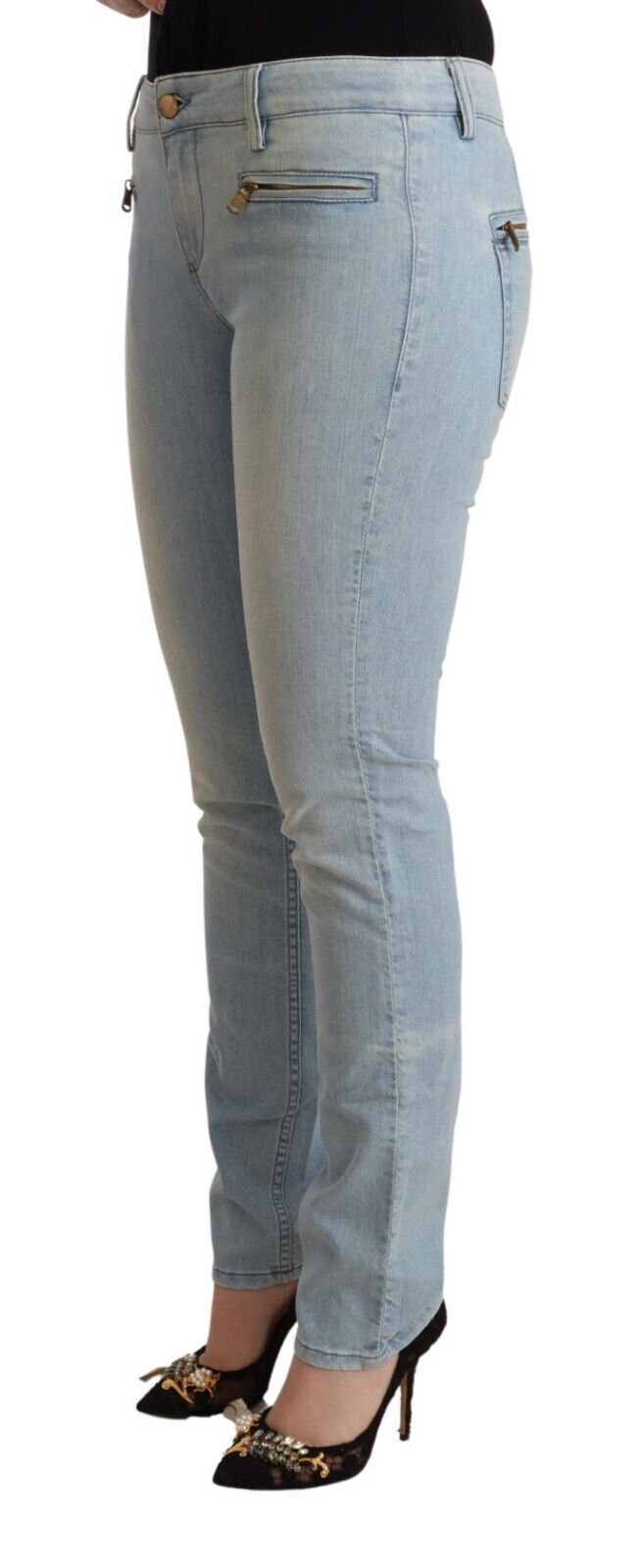 MILA SCHÖN Hellblaue Slim Fit Denim Jeans aus Baumwolle mit mittlerer Taille