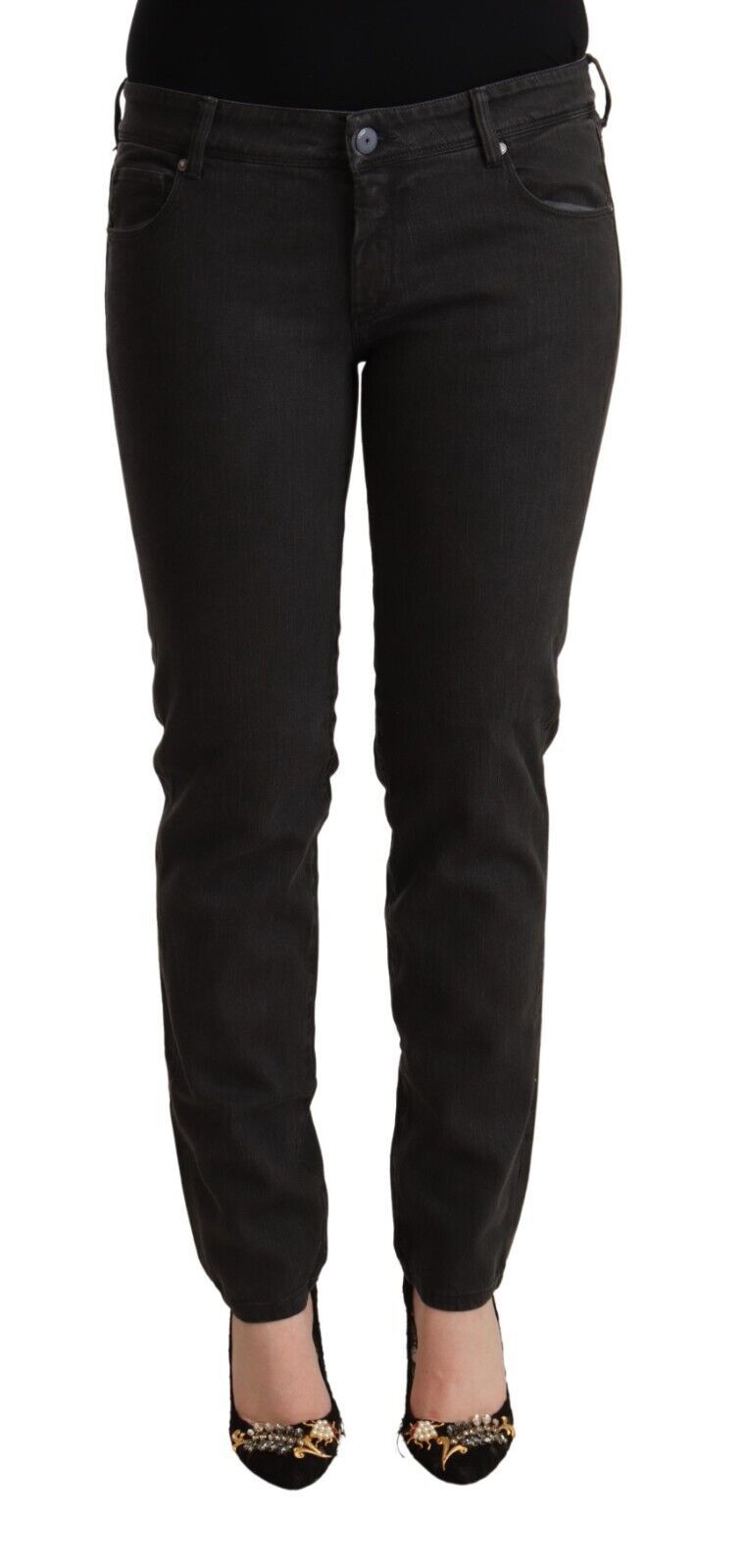 Ermanno Scervino Schwarze Skinny-Jeans aus Baumwoll-Denim mit niedriger Taille