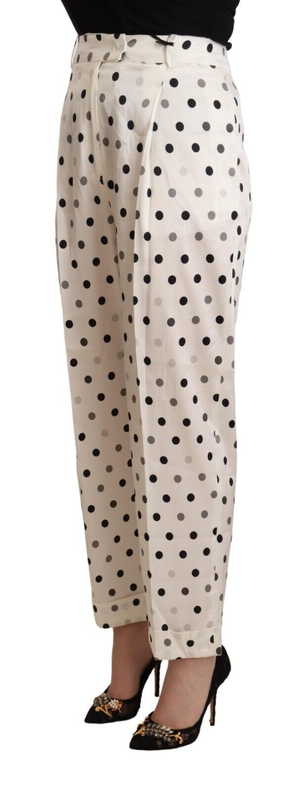 Ermanno Scervino Weiße gepunktete konisch zulaufende Hose mit hoher Taille