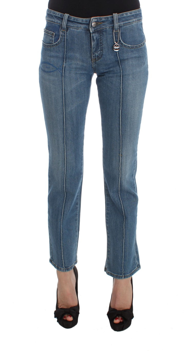 Costume National Blaue Slim Fit Cropped Jeans aus Baumwolle