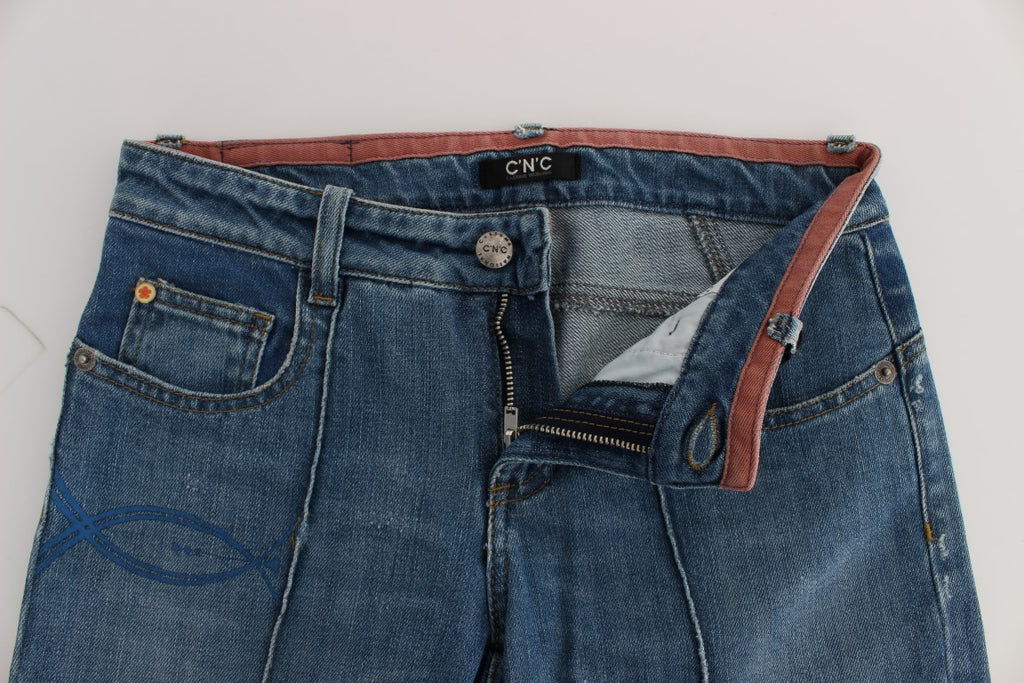 Costume National Blaue Slim Fit Cropped Jeans aus Baumwolle