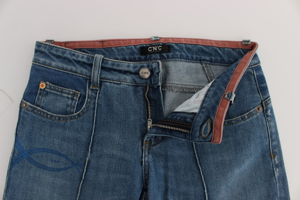 Costume National Blaue Slim Fit Cropped Jeans aus Baumwolle