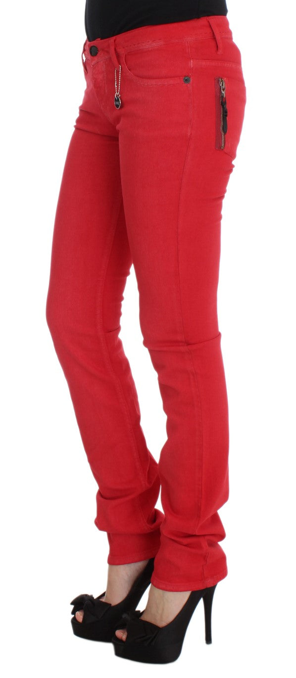 Costume National Rote Baumwollmischung Super Slim Fit Jeans