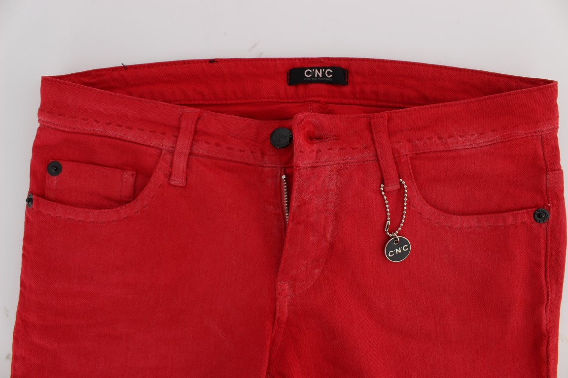 Costume National Rote Baumwollmischung Super Slim Fit Jeans