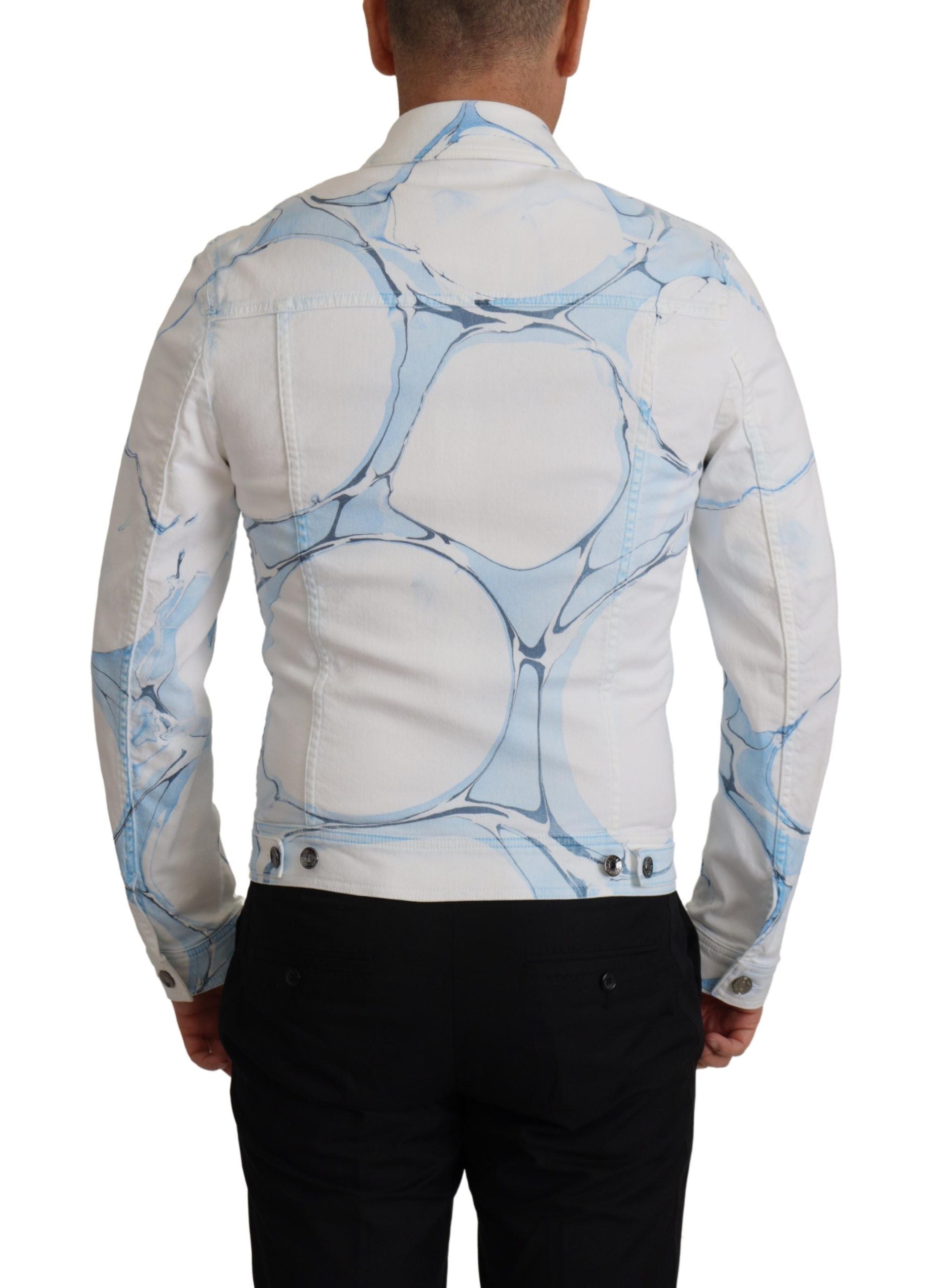 Dolce & Gabbana White Cotton Logo Embroidery Denim Jacket