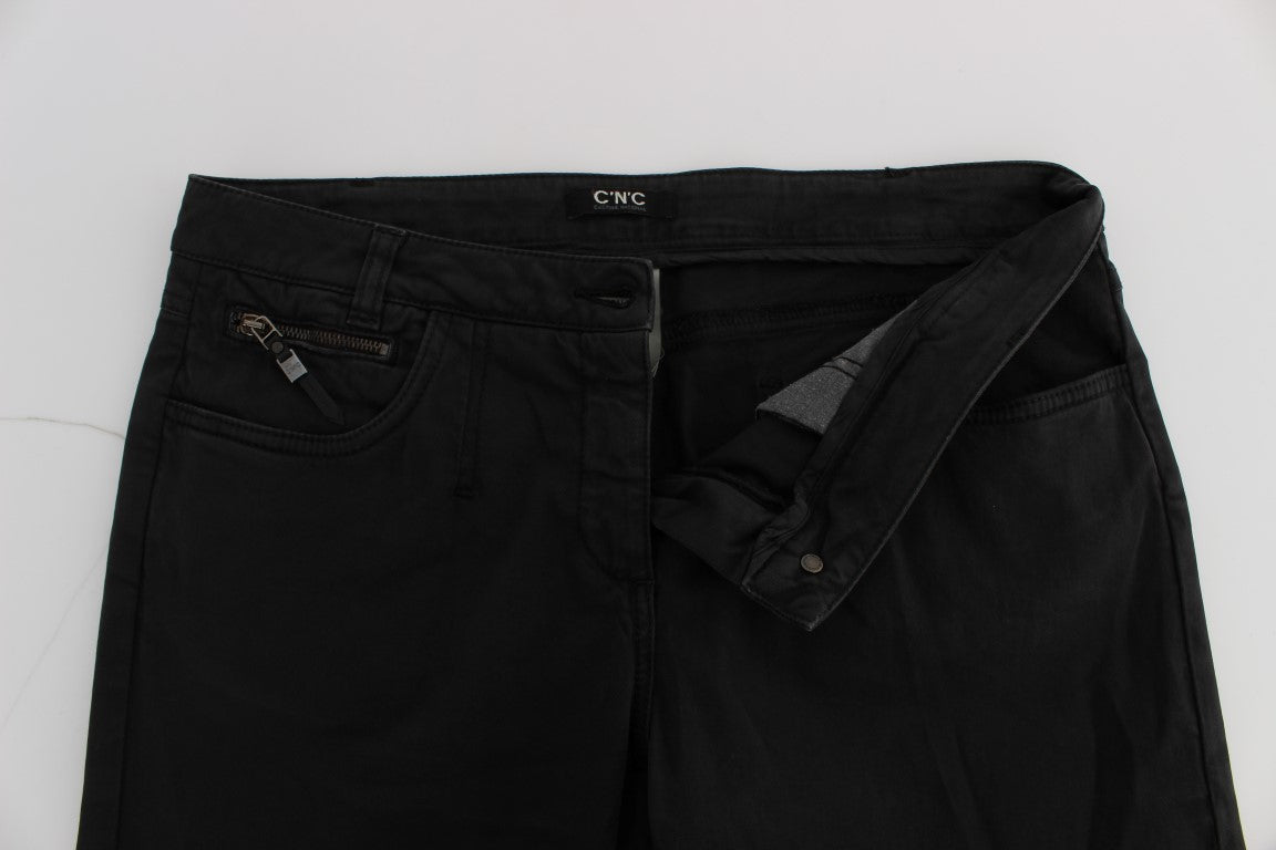 Costume National Schwarze Baumwoll-Capri-Cropped-Denim-Jeans