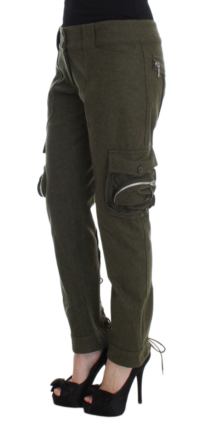 Ermanno Scervino Grüne Cargo-Hose aus Wollmischung in lockerer Passform