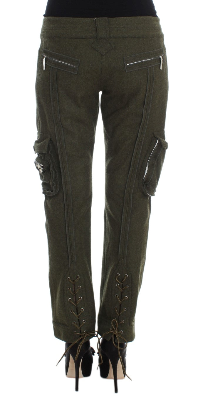 Ermanno Scervino Grüne Cargo-Hose aus Wollmischung in lockerer Passform