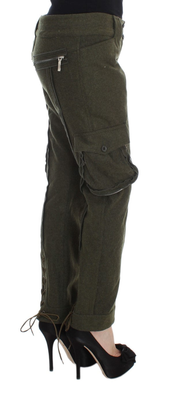 Ermanno Scervino Grüne Cargo-Hose aus Wollmischung in lockerer Passform