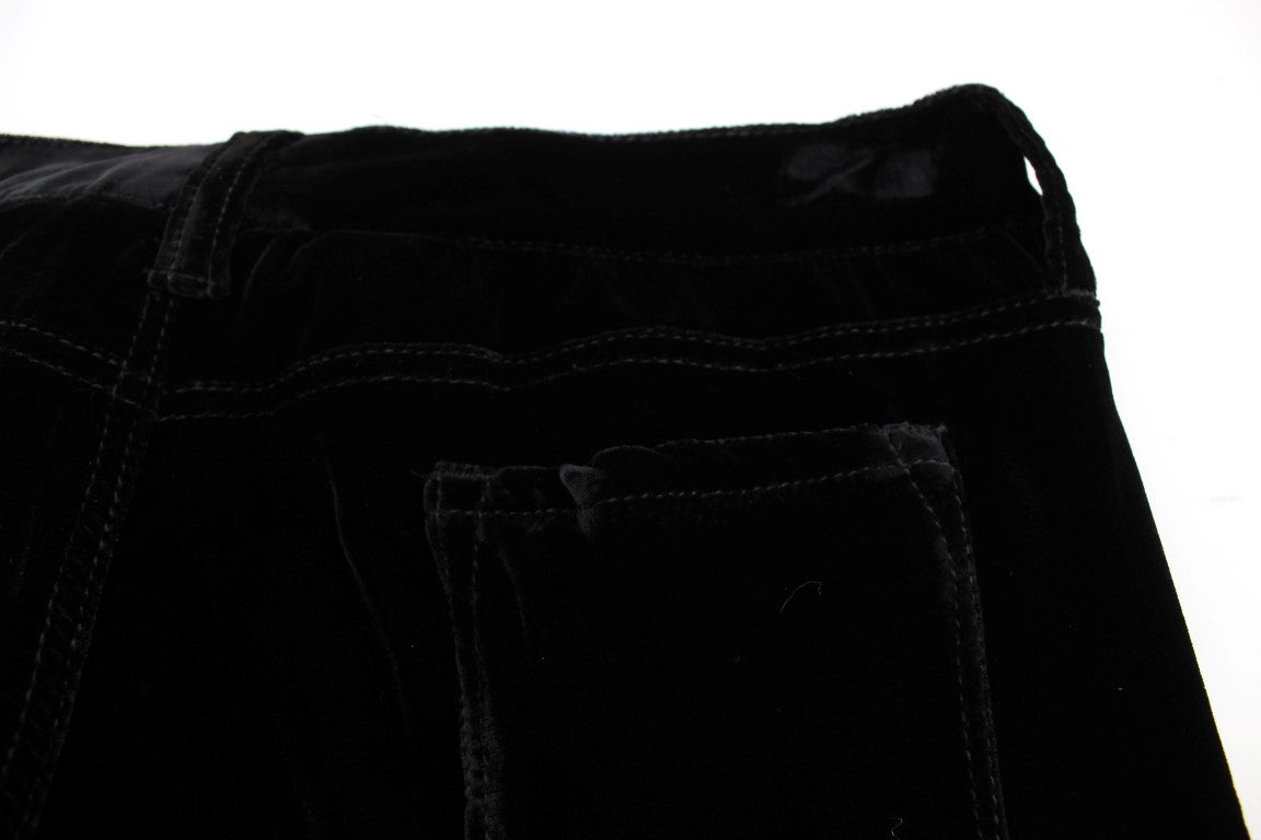 Ermanno Scervino Schwarze Slim Fit-Hose aus Viskosemischung und Samt