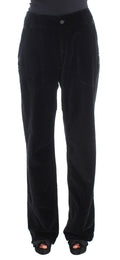 Ermanno Scervino Schwarze Samt-Baumwoll-Hose mit geraden Beinen