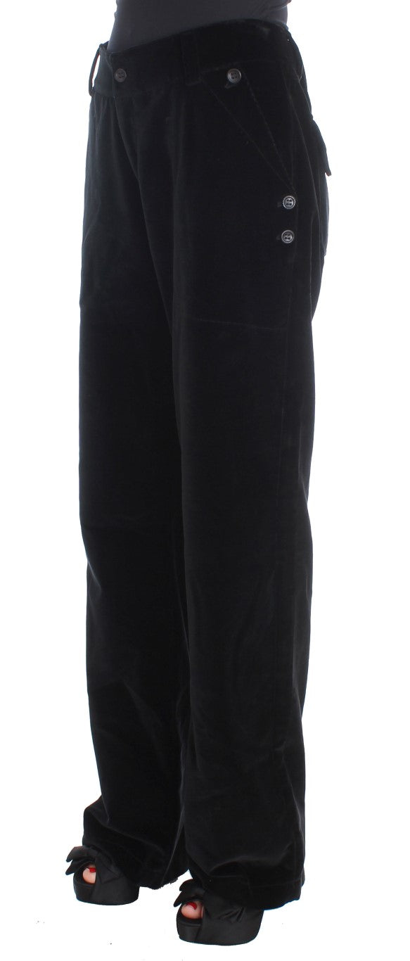 Ermanno Scervino Schwarze Samt-Baumwoll-Hose mit geraden Beinen