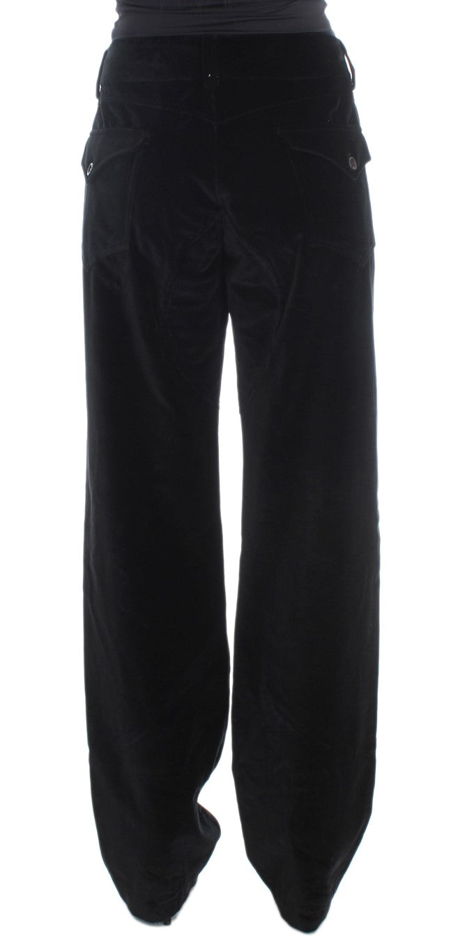 Ermanno Scervino Schwarze Samt-Baumwoll-Hose mit geraden Beinen