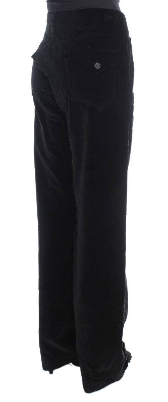 Ermanno Scervino Schwarze Samt-Baumwoll-Hose mit geraden Beinen