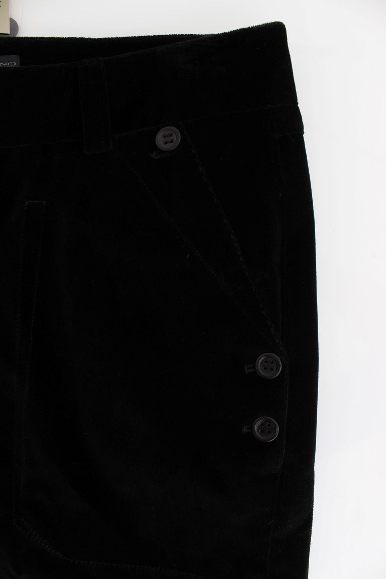 Ermanno Scervino Schwarze Samt-Baumwoll-Hose mit geraden Beinen