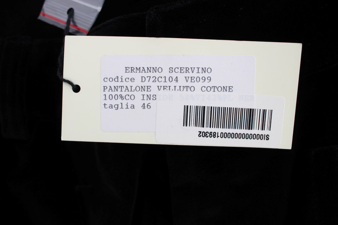 Ermanno Scervino Schwarze Samt-Baumwoll-Hose mit geraden Beinen