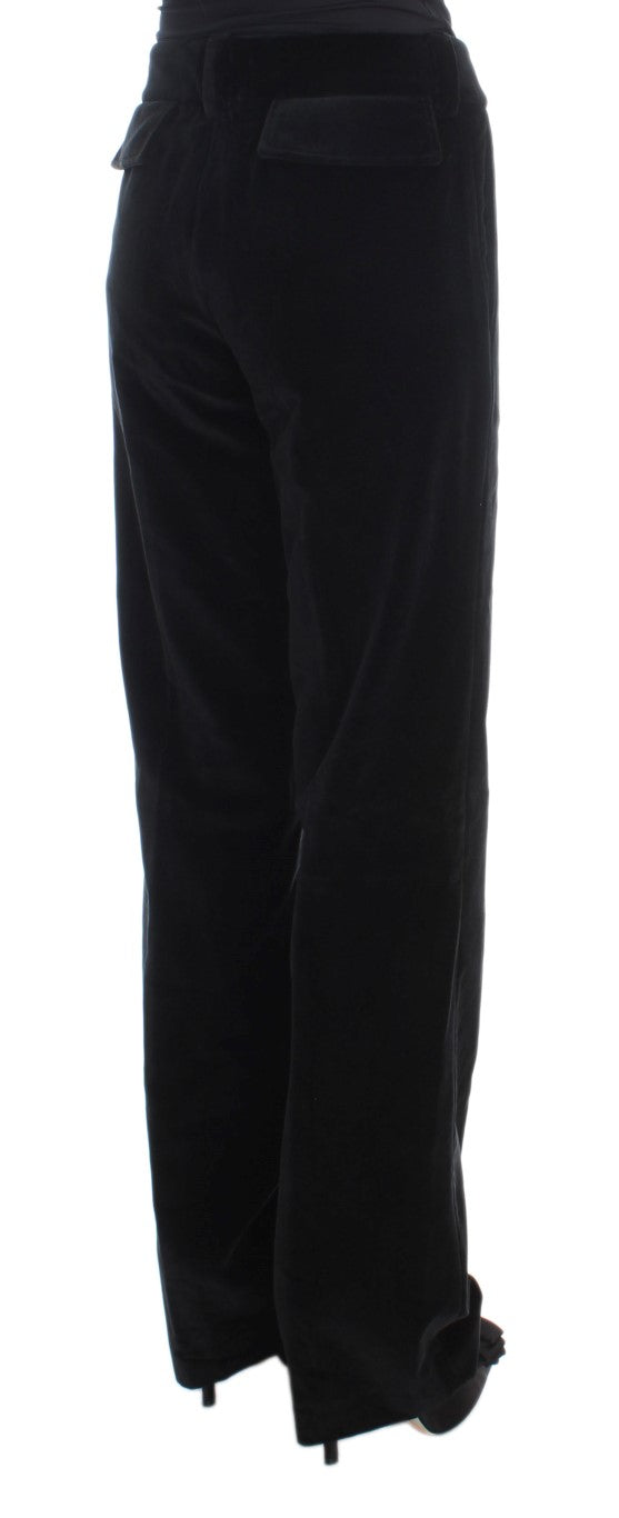 Ermanno Scervino Schwarze Samt-Baumwoll-Hose mit geraden Beinen