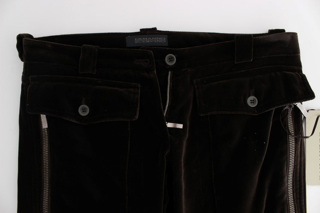 Ermanno Scervino Braune Baumwolle Samt Reißverschlüsse Slim Fit Hose