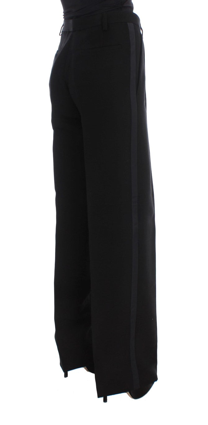 Ermanno Scervino Schwarz gestreifte Hose aus Baumwollmischung mit weiten Beinen