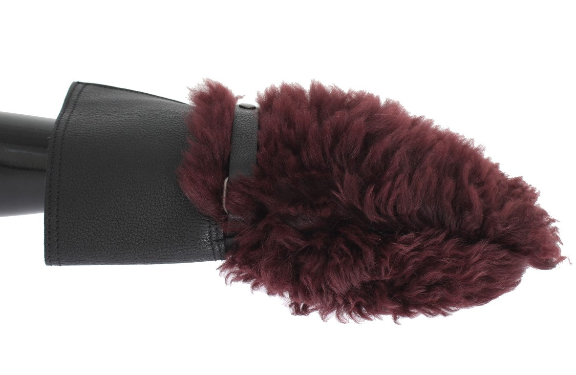 Dolce & Gabbana Schwarz Leder Bordeaux Shearling Handschuhe