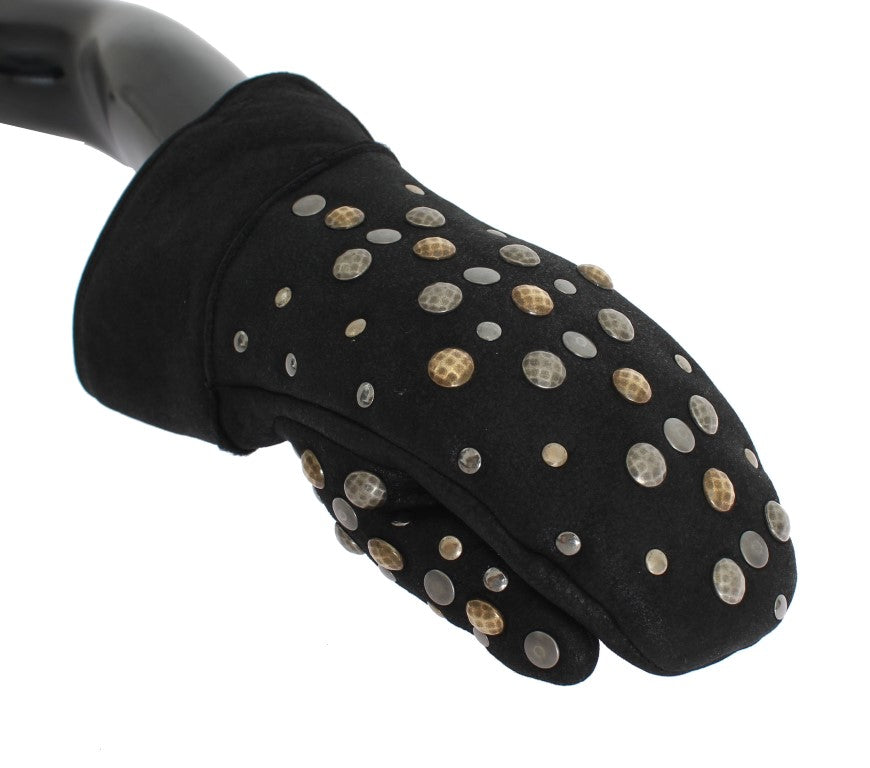 Dolce & Gabbana Graue Woll-Shearling-Handschuhe mit Nieten