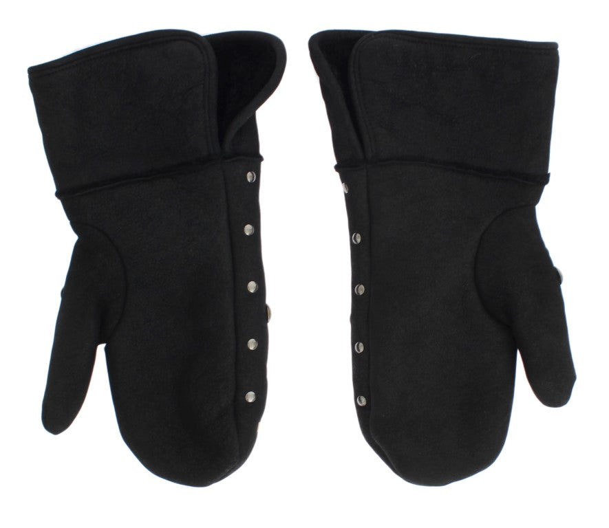 Dolce & Gabbana Graue Woll-Shearling-Handschuhe mit Nieten