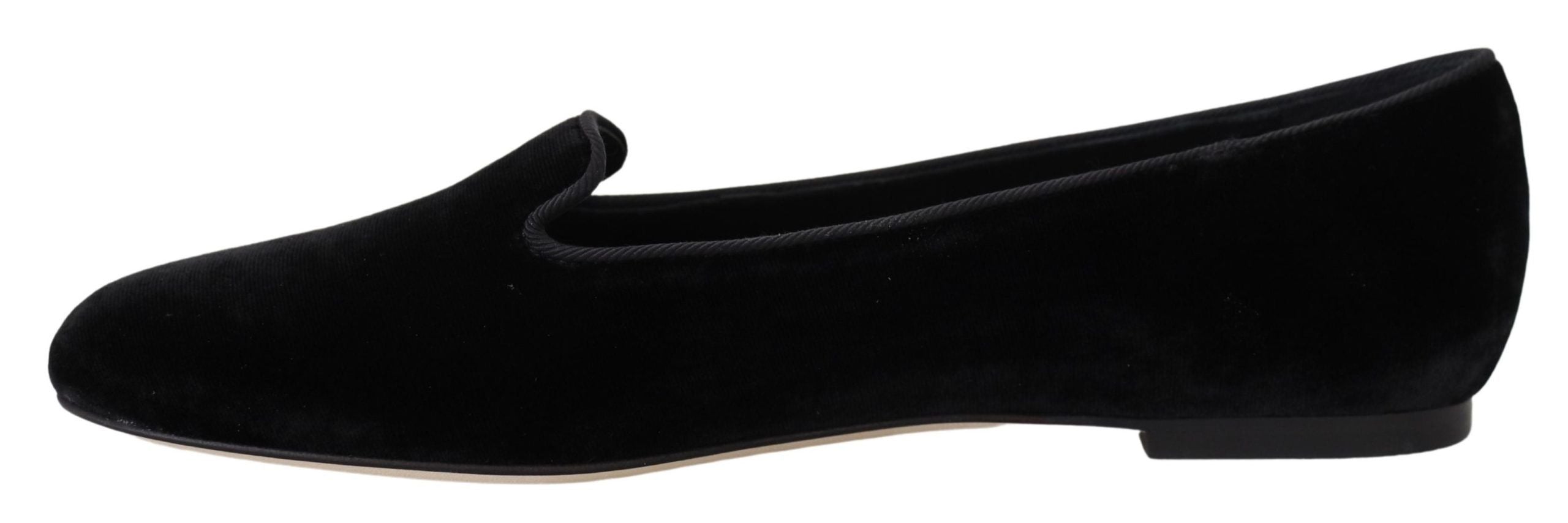 Dolce & Gabbana Schwarzer Samt Slip Ons Loafers Flats Schuhe