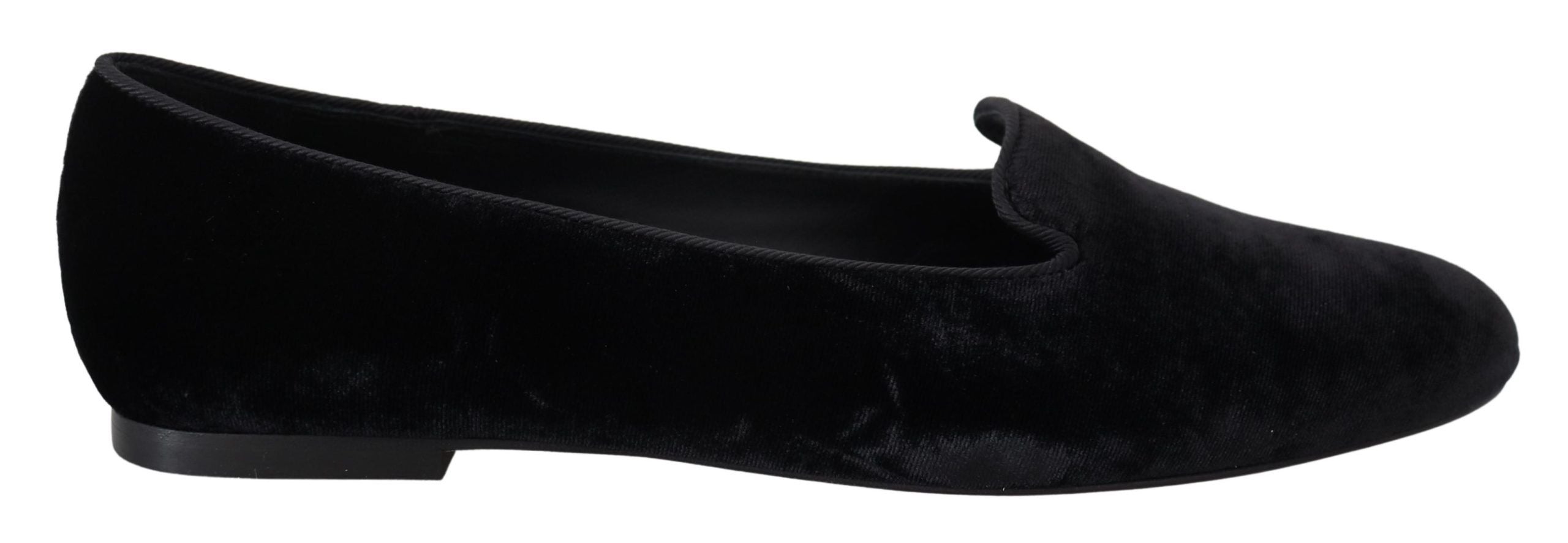 Dolce & Gabbana Schwarzer Samt Slip Ons Loafers Flats Schuhe