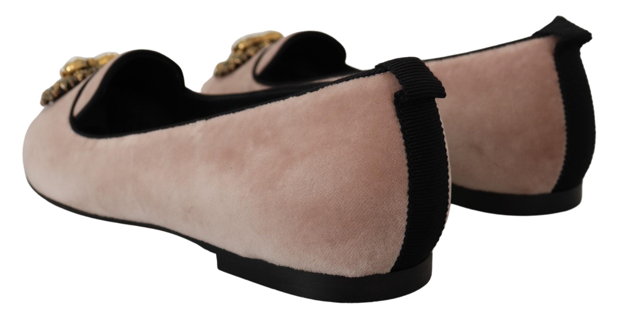 Dolce & Gabbana Rosa Samt Slip Ons Loafers Flats Schuhe