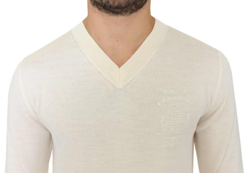 Ermanno Scervino Off White Pullover mit V-Ausschnitt aus Wollmischung