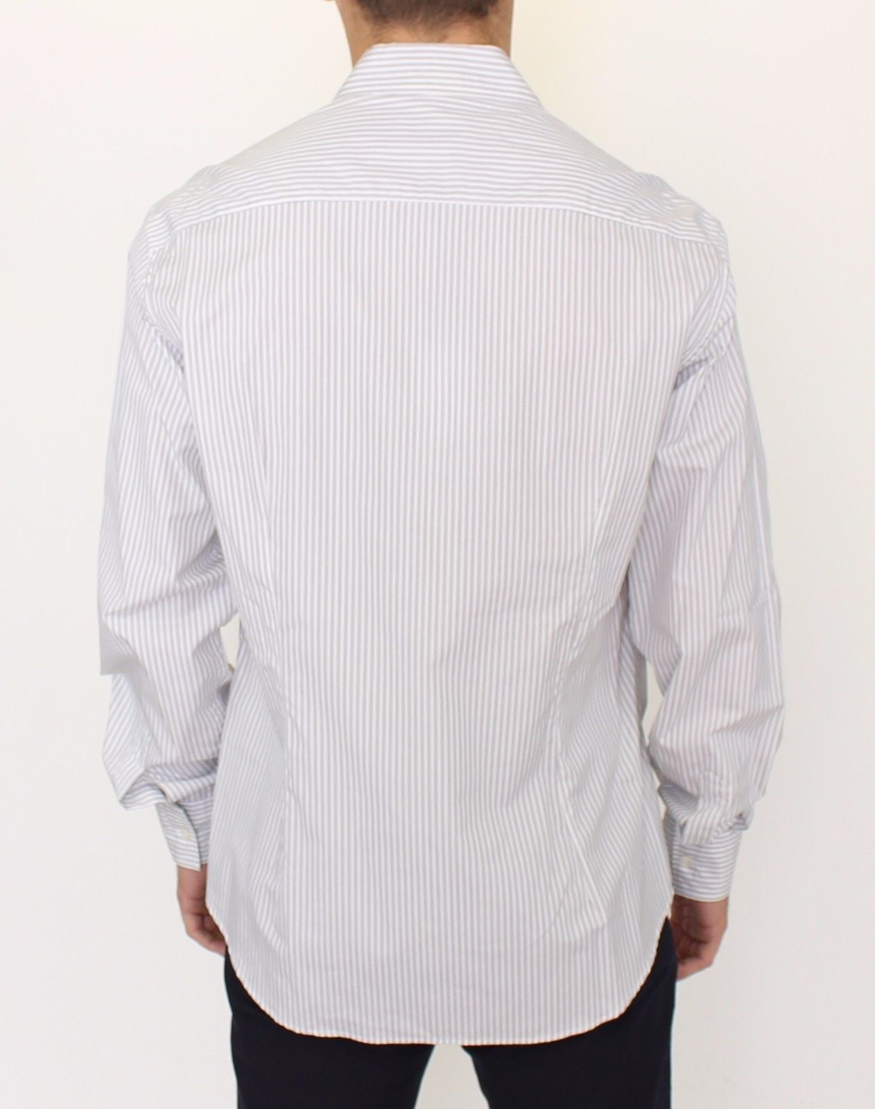 Ermanno Scervino Weiß-grau gestreiftes Regular Fit Freizeithemd