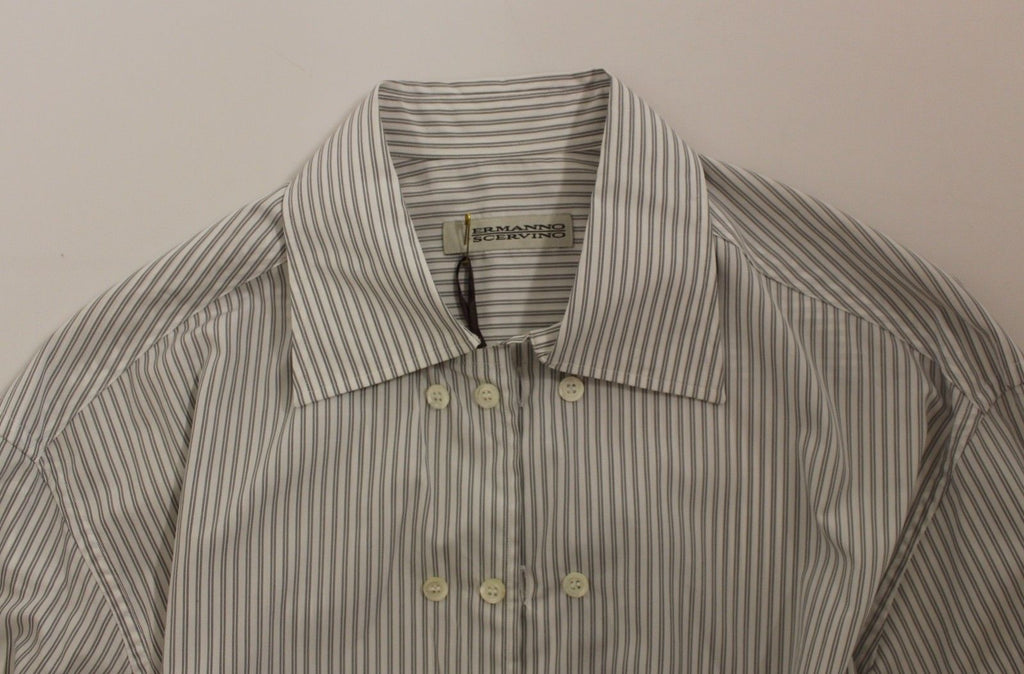 Ermanno Scervino Weiß-grau gestreiftes Regular Fit Freizeithemd