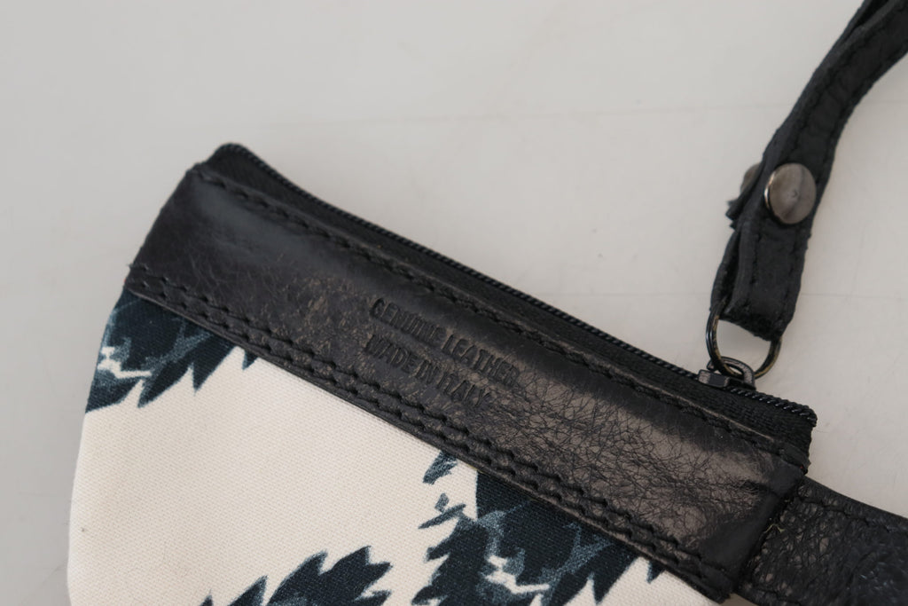 Costume National Weißes Echtleder Münzgeldbörse Riemen Brieftasche