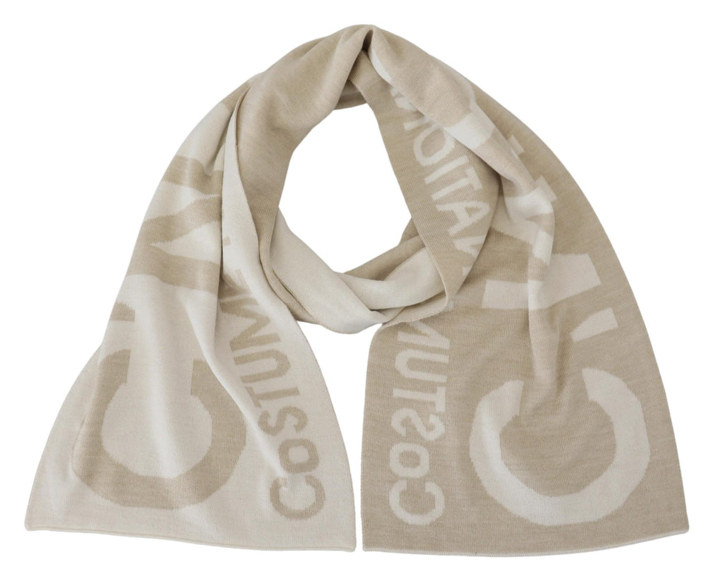 Costume National Beige Weiß Logo Wickelwärmer Schal Schal