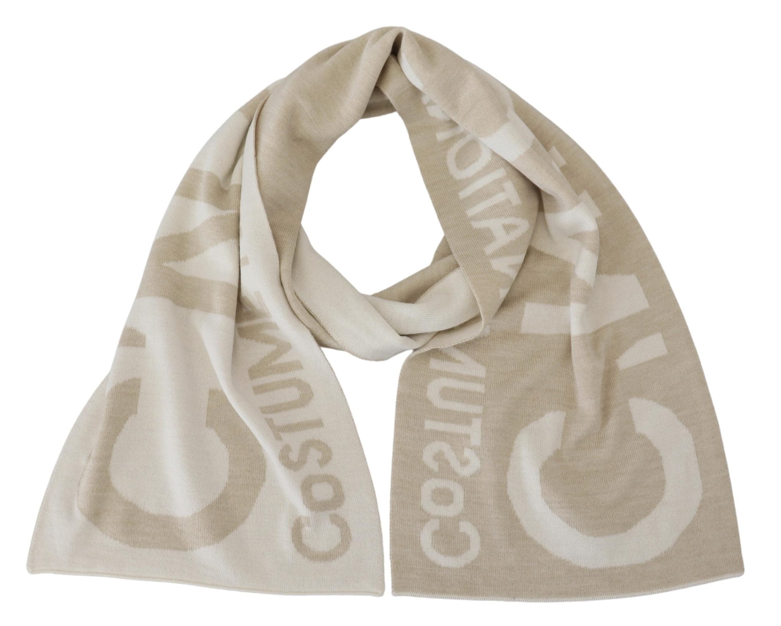 Costume National Beige Weiß Logo Wickelwärmer Schal Schal