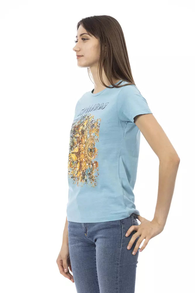 Trussardi Action Hellblaues T-Shirt aus Baumwolle für Frauen