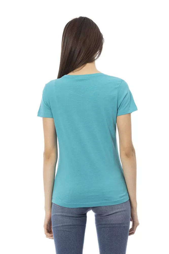 Trussardi Action Hellblaues T-Shirt aus Baumwolle für Frauen