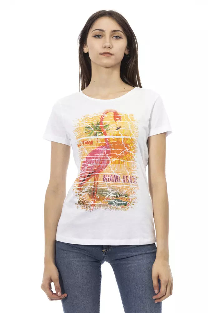 Trussardi Action Schickes weißes Tee mit grafischem Flair