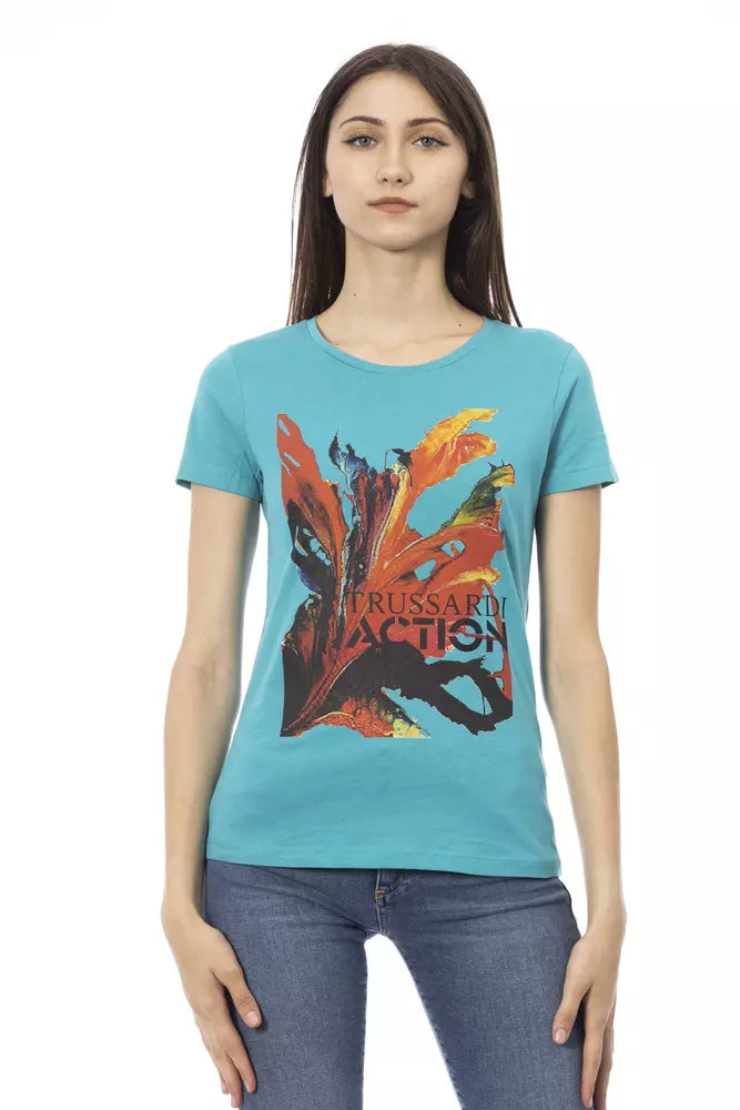 Trussardi Action Hellblaues T-Shirt aus Baumwolle für Frauen