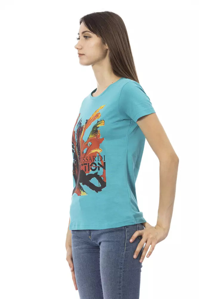 Trussardi Action Hellblaues T-Shirt aus Baumwolle für Frauen
