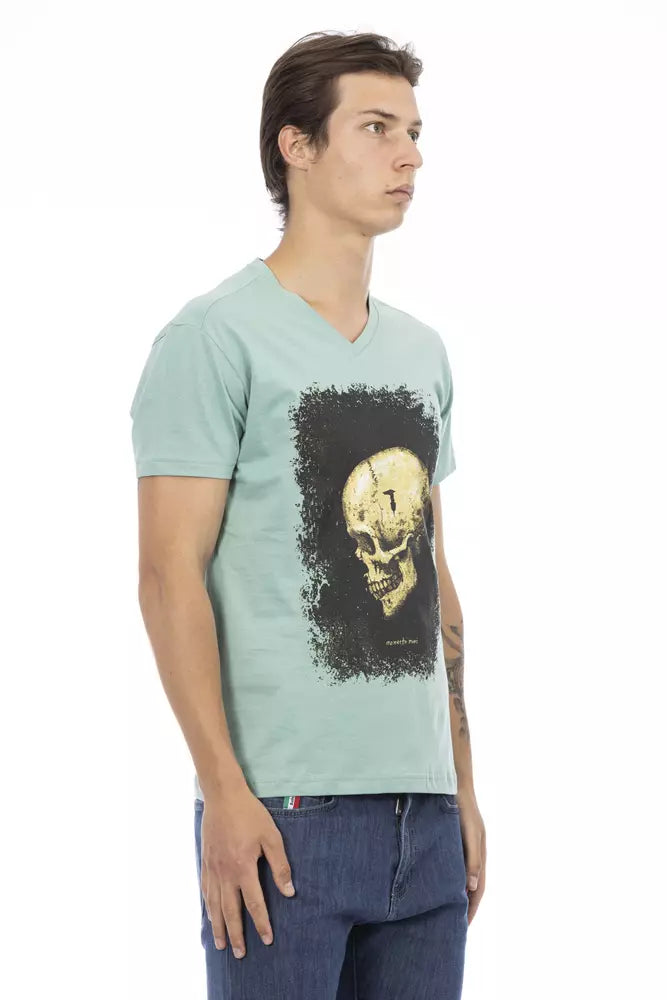 Trussardi Action Grünes Baumwolle Männer V-Ausschnitt T-Shirt
