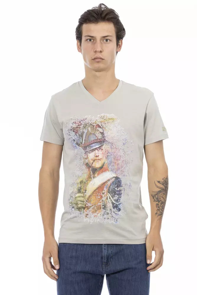 Trussardi Action Graues Baumwoll-T-Shirt mit V-Ausschnitt für Männer